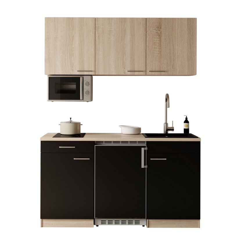 Küchenzeile mit E-Geräten 'Ingrid' schwarz/graueiche 150 cm