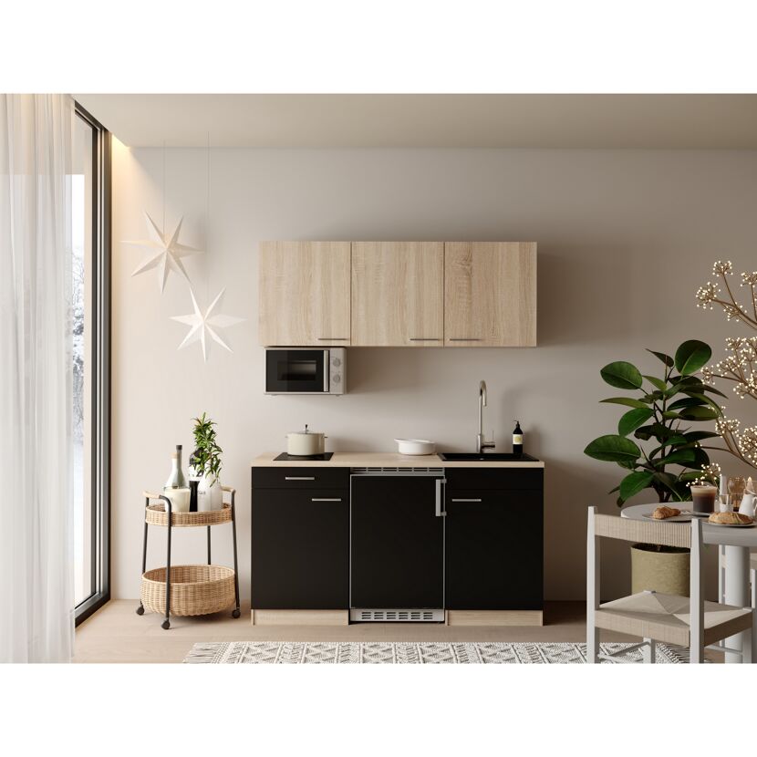 Küchenzeile mit E-Geräten 'Ingrid' schwarz/graueiche 150 cm