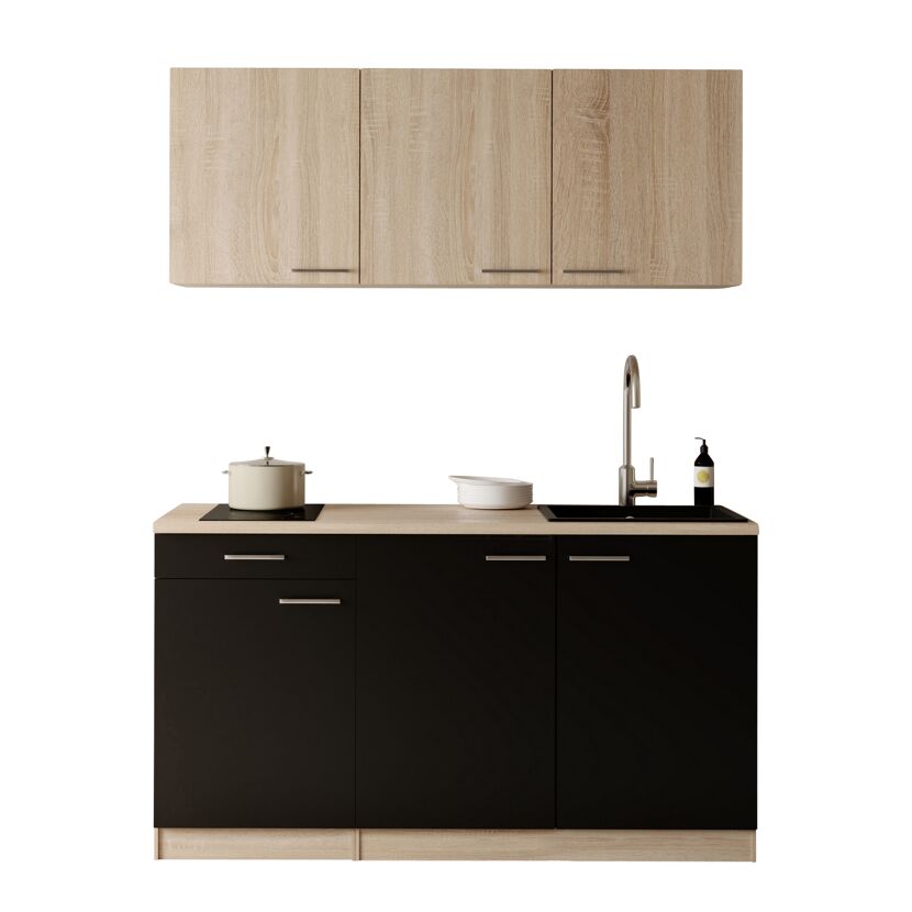 Küchenzeile mit E-Geräten 'Ingrid' schwarz/graueiche 150 cm