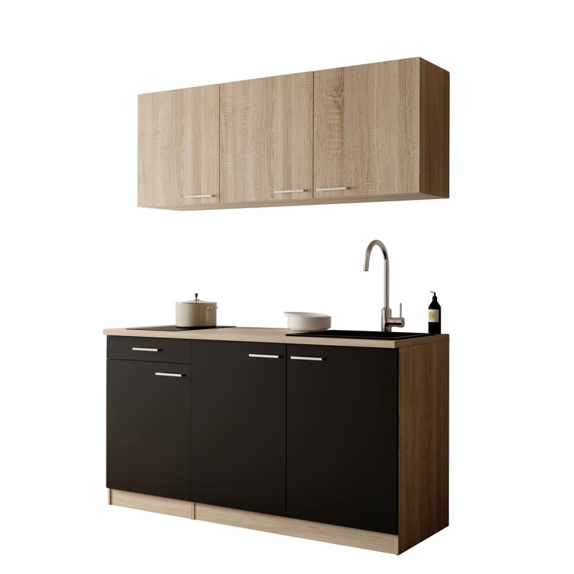 Küchenzeile mit E-Geräten 'Ingrid' schwarz/graueiche 150 cm