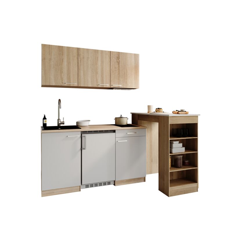 Küchenzeile mit E-Geräten 'Ingrid' weiß/graueiche 150 cm
