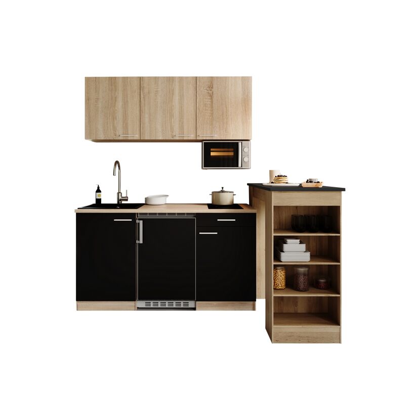 Küchenzeile mit E-Geräten 'Ingrid' schwarz/graueiche 150 cm