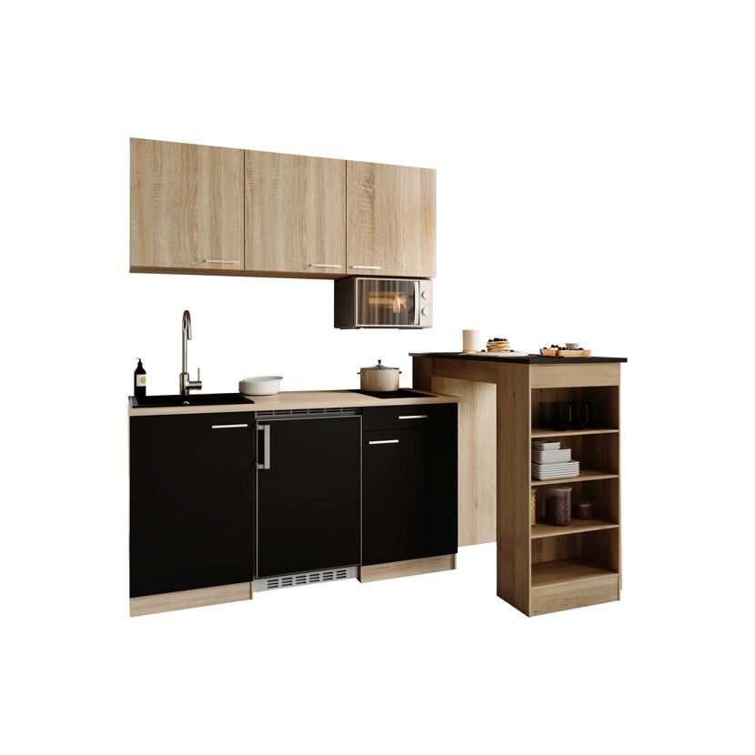 Küchenzeile mit E-Geräten 'Ingrid' schwarz/graueiche 150 cm