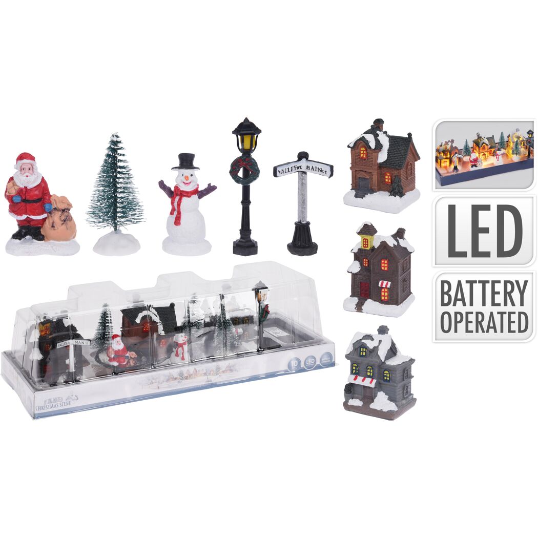 LED-Szenerie Weihnachtsdorf 10-teilig