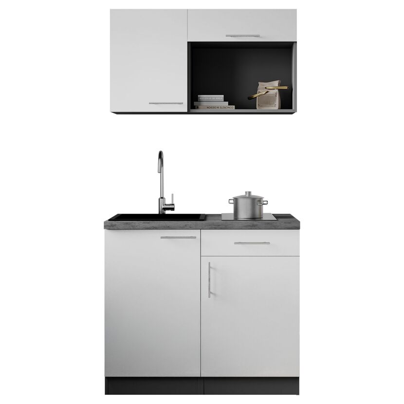 Küchenzeile 'Oliver' mit E-Geräten weiß/grau 100 cm