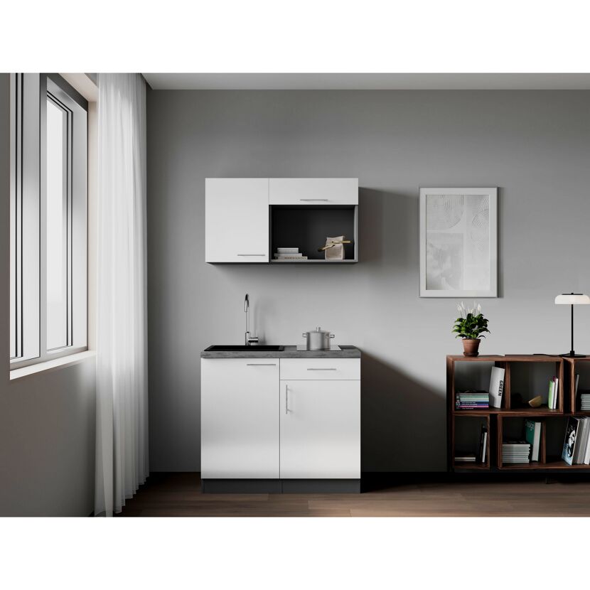 Küchenzeile 'Oliver' mit E-Geräten weiß/grau 100 cm