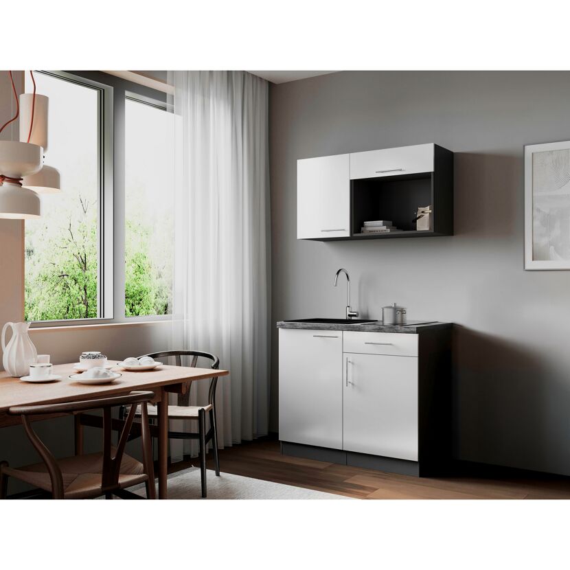 Küchenzeile 'Oliver' mit E-Geräten weiß/grau 100 cm