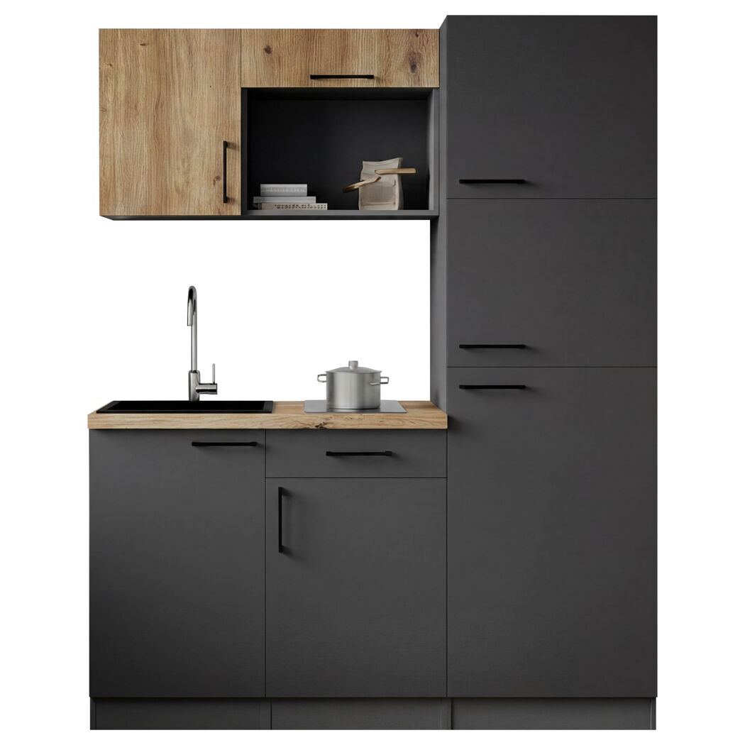 Küchenzeile 'Oliver' mit E-Geräten eichefarben/grau 160 cm