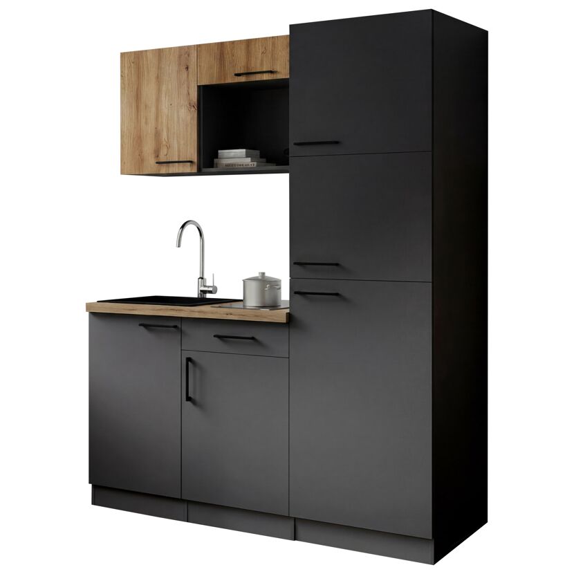 Küchenzeile 'Oliver' mit E-Geräten eichefarben/grau 160 cm