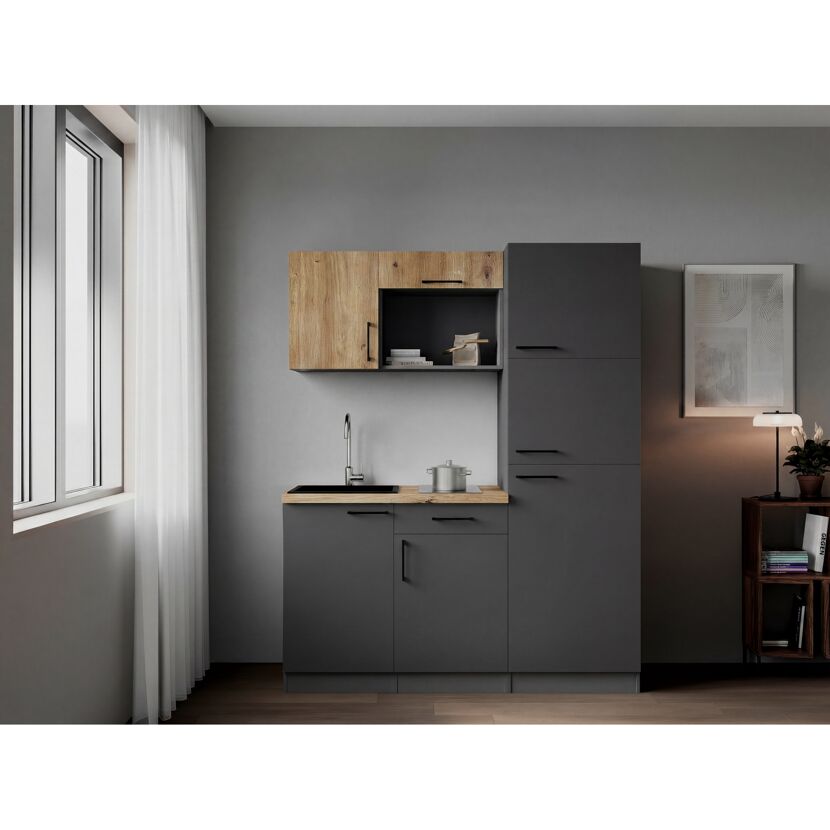 Küchenzeile 'Oliver' mit E-Geräten eichefarben/grau 160 cm
