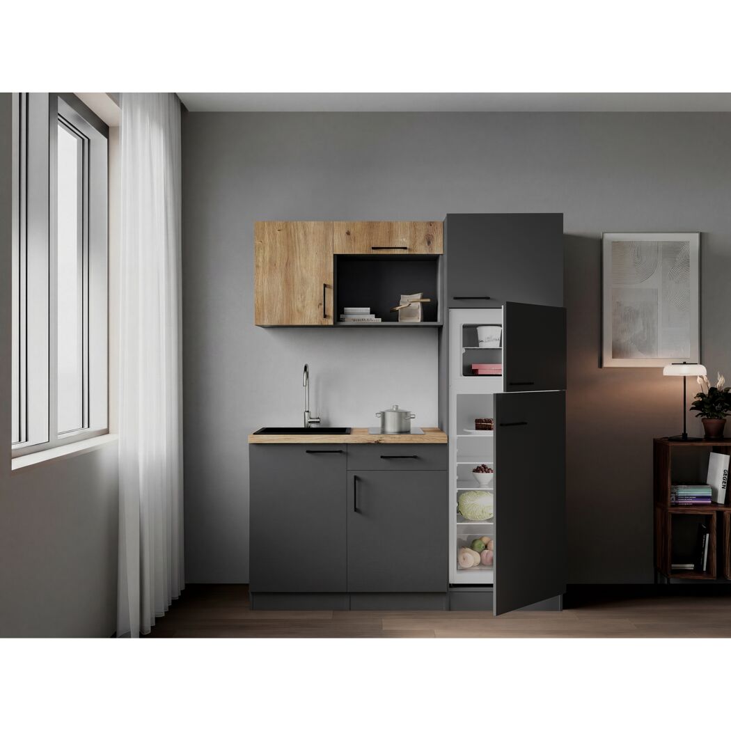 Küchenzeile 'Oliver' mit E-Geräten eichefarben/grau 160 cm