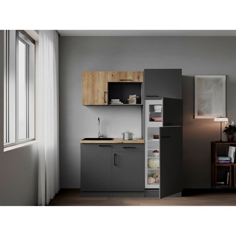 Küchenzeile 'Oliver' mit E-Geräten eichefarben/grau 160 cm