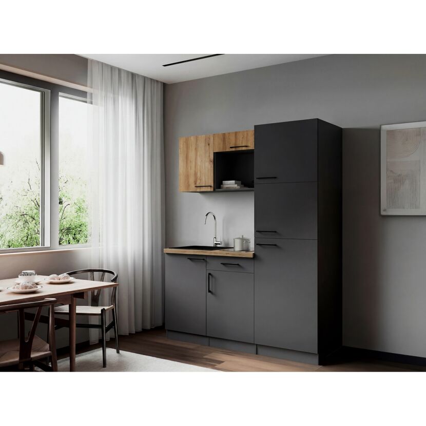 Küchenzeile 'Oliver' mit E-Geräten eichefarben/grau 160 cm