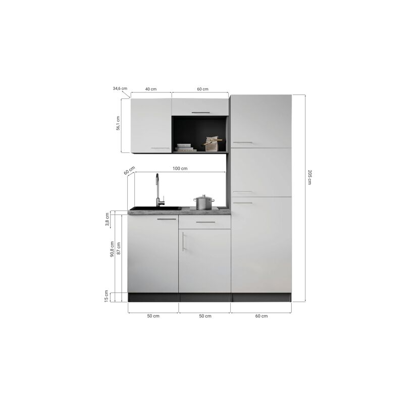 Küchenzeile 'Oliver' mit E-Geräten eichefarben/grau 160 cm