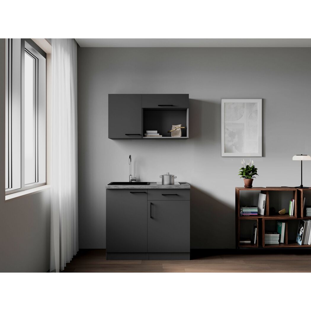 Küchenzeile 'Oliver' mit E-Geräten grau 100 cm