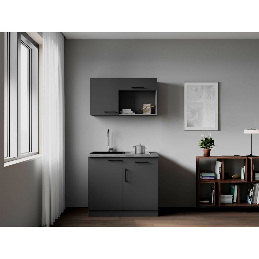 Küchenzeile 'Oliver' mit E-Geräten grau 100 cm