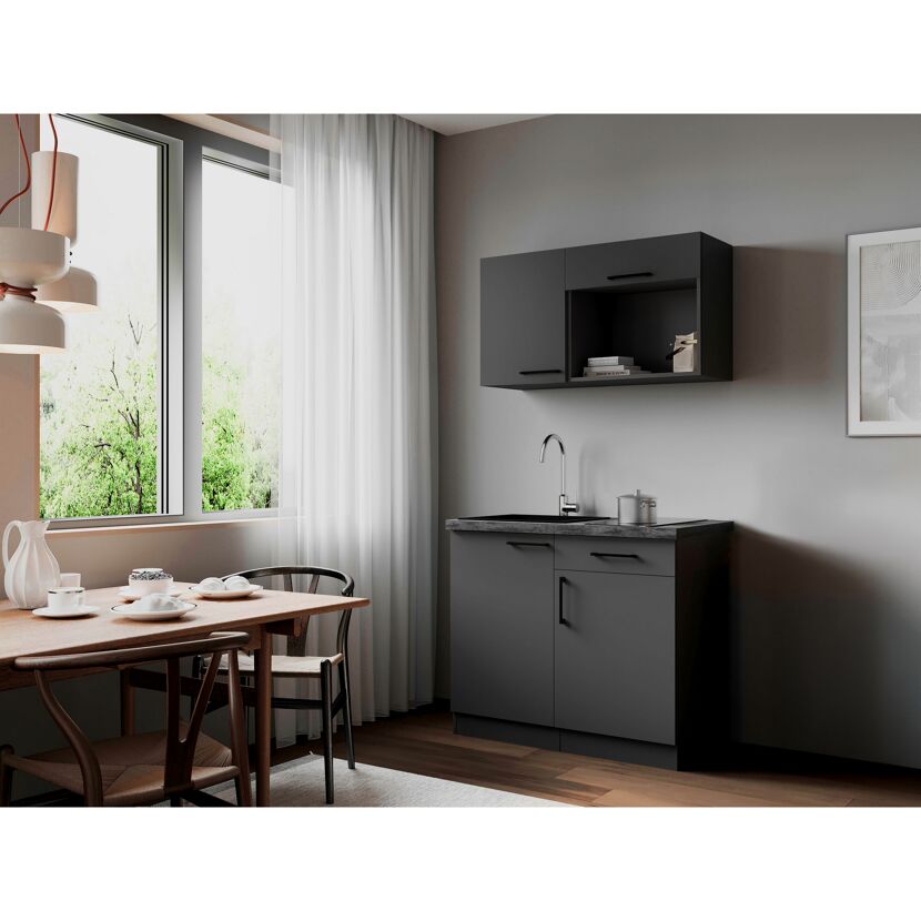 Küchenzeile 'Oliver' mit E-Geräten grau 100 cm