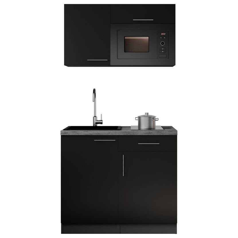 Küchenzeile 'Oliver' mit E-Geräten schwarz/grau 100 cm