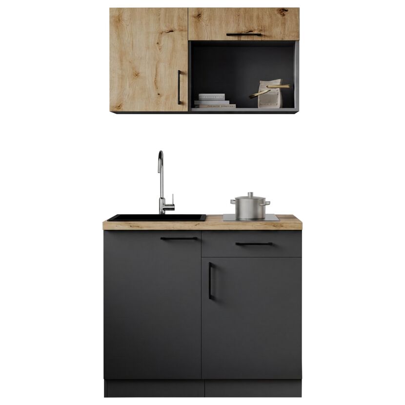 Küchenzeile 'Oliver' mit E-Geräten eichefarben/grau 100 cm