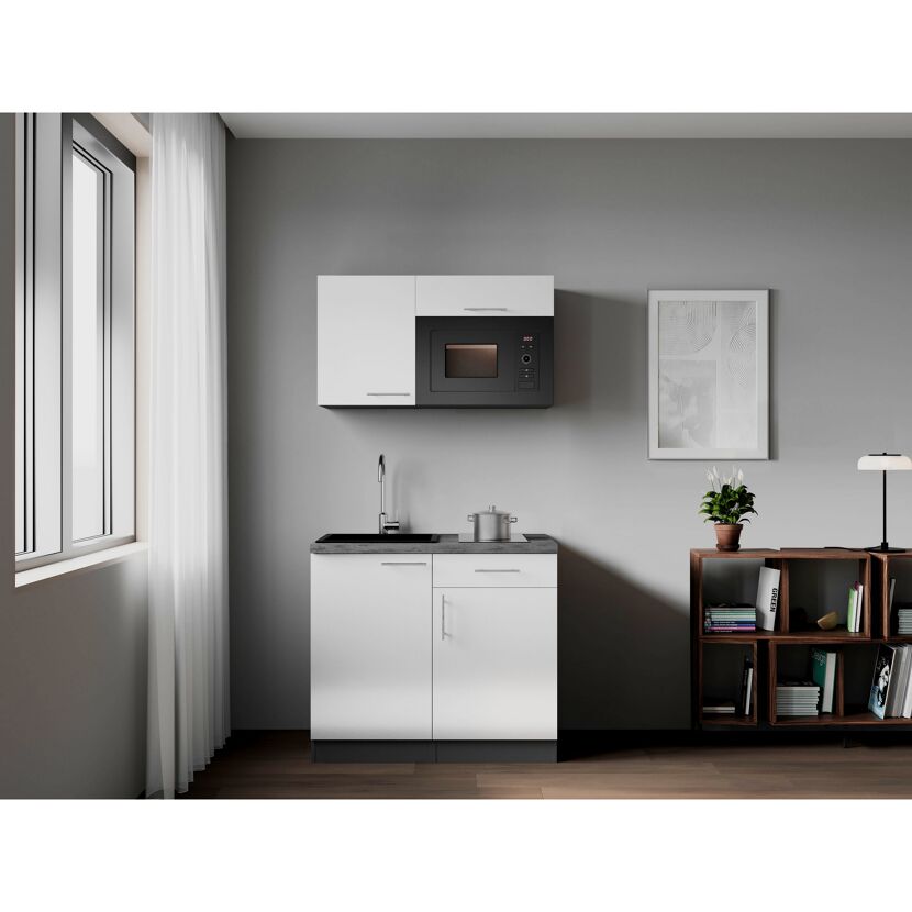 Küchenzeile 'Oliver' mit E-Geräten weiß/grau 100 cm