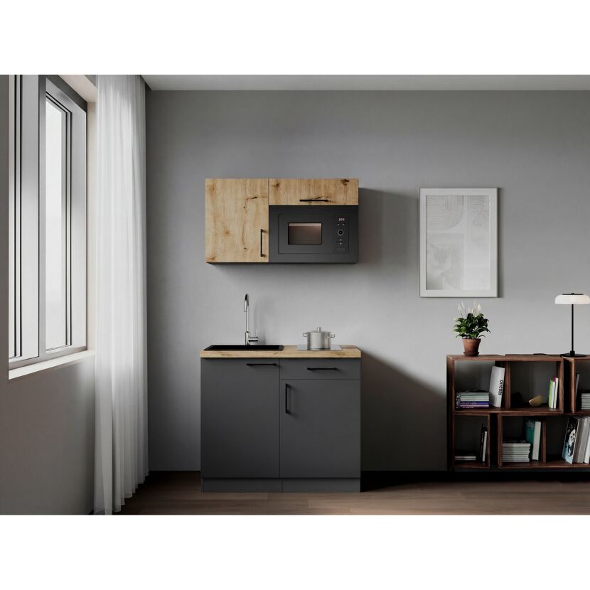 Küchenzeile 'Oliver' mit E-Geräten eichefarben/grau 100 cm
