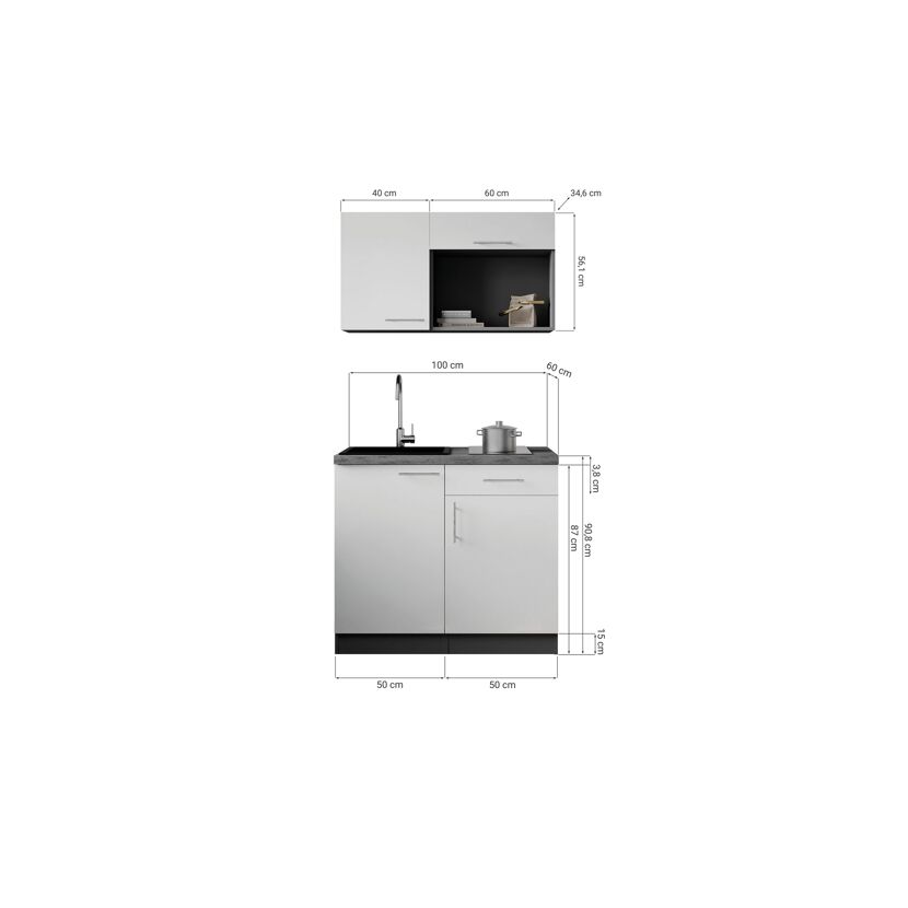 Küchenzeile 'Oliver' mit E-Geräten eichefarben/grau 100 cm