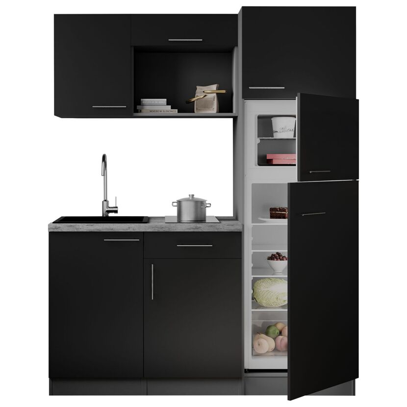 Küchenzeile 'Oliver' mit E-Geräten schwarz/grau 160 cm