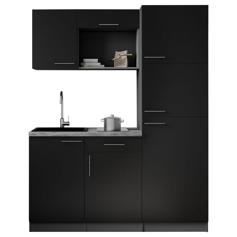 Küchenzeile 'Oliver' mit E-Geräten schwarz/grau 160 cm