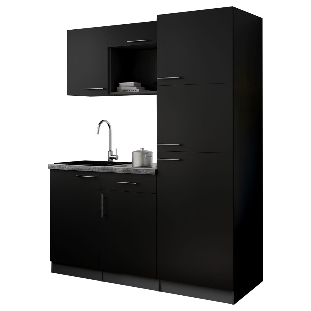 Küchenzeile 'Oliver' mit E-Geräten schwarz/grau 160 cm