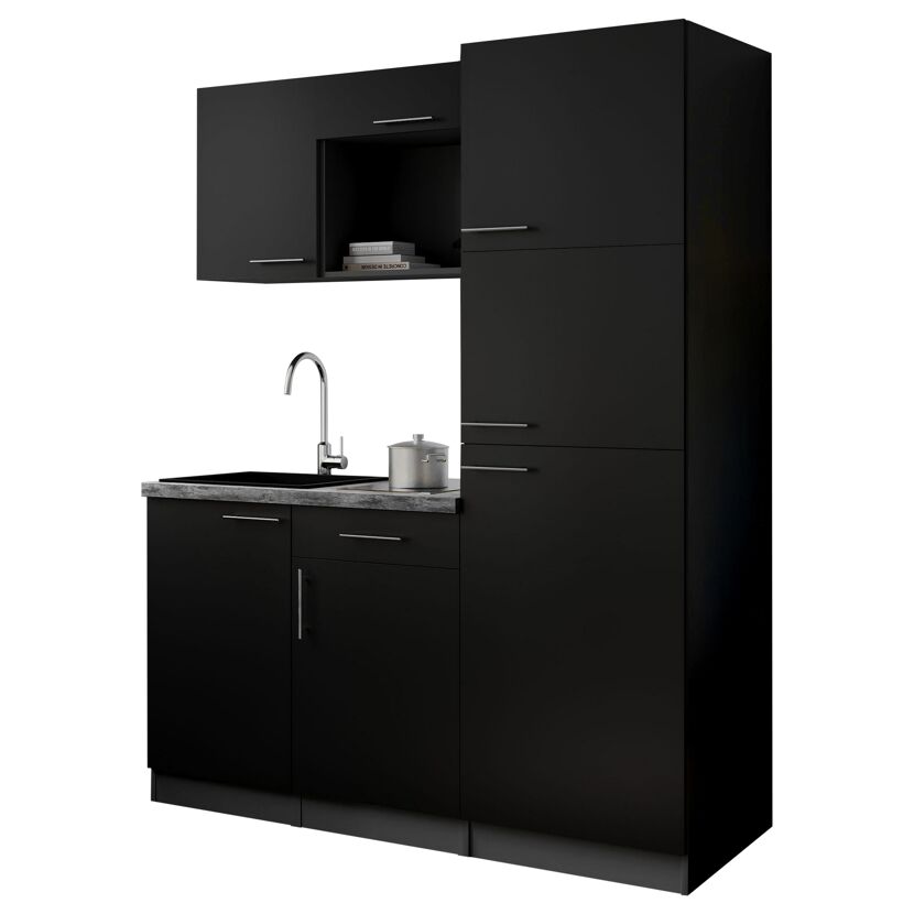 Küchenzeile 'Oliver' mit E-Geräten schwarz/grau 160 cm