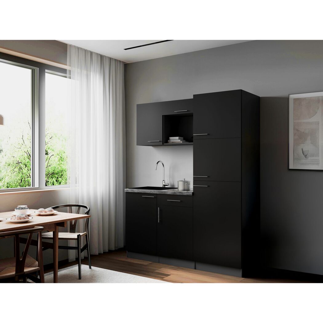 Küchenzeile 'Oliver' mit E-Geräten schwarz/grau 160 cm