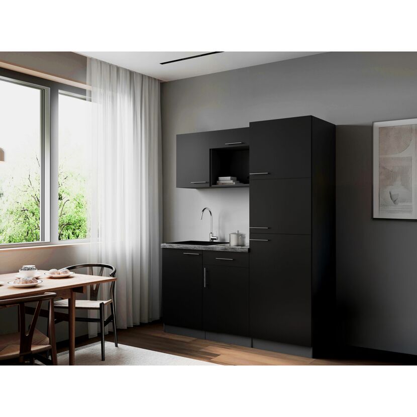 Küchenzeile 'Oliver' mit E-Geräten schwarz/grau 160 cm