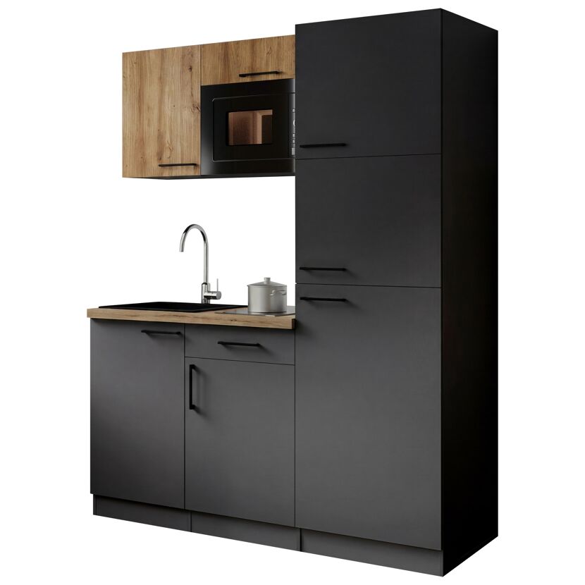 Küchenzeile 'Oliver' mit E-Geräten eichefarben/grau 160 cm