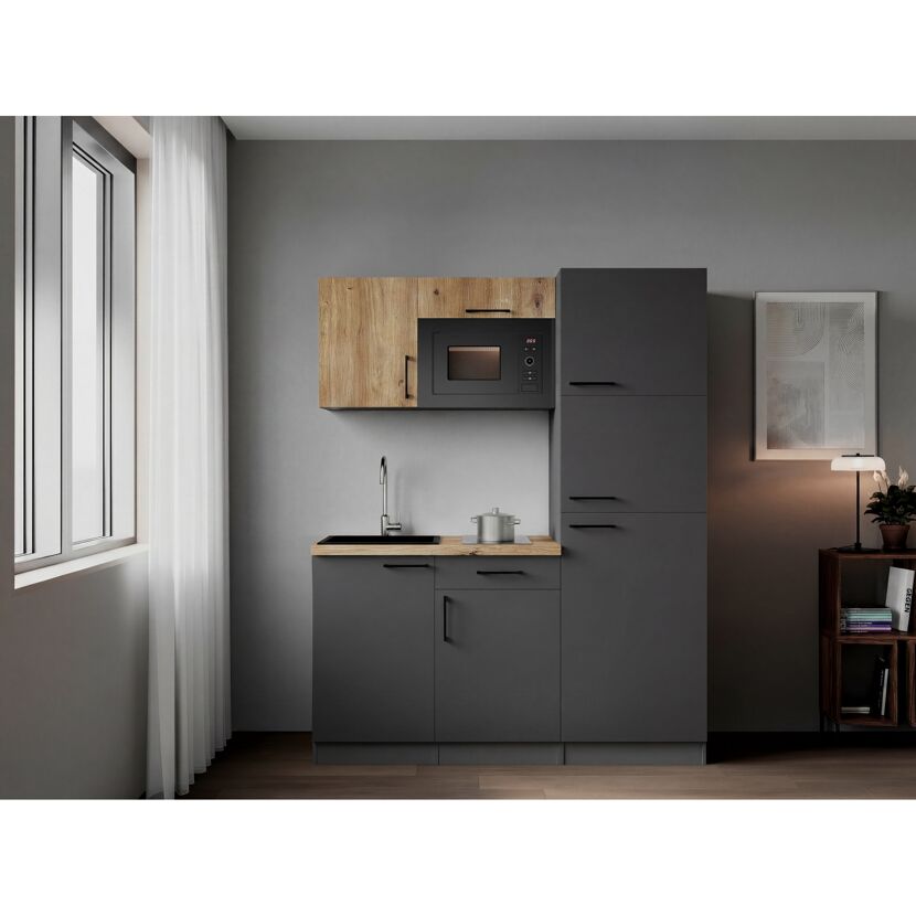 Küchenzeile 'Oliver' mit E-Geräten eichefarben/grau 160 cm