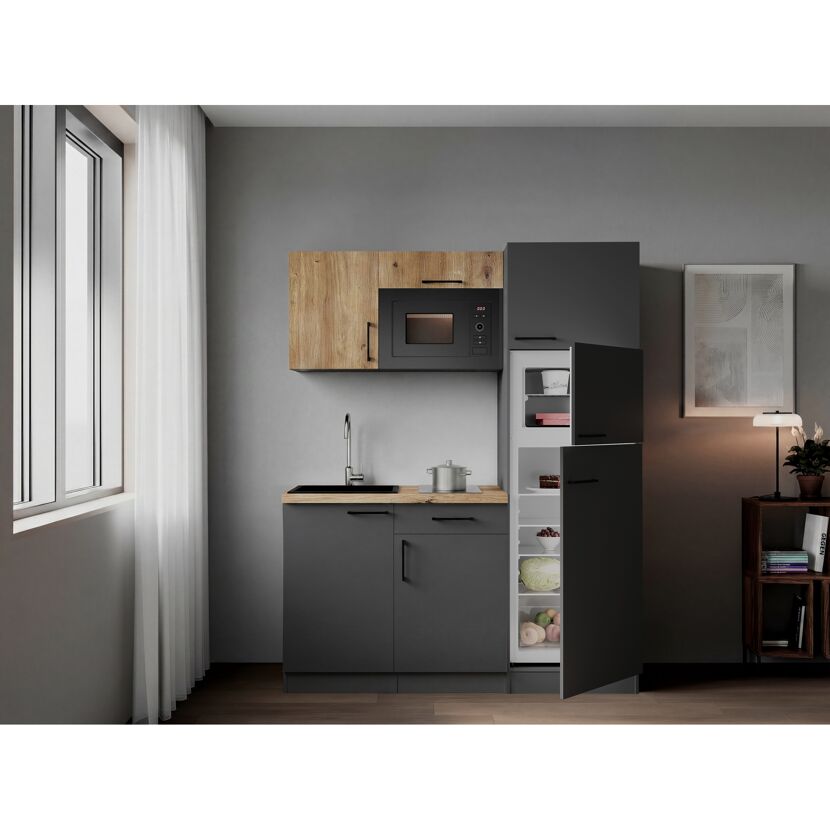Küchenzeile 'Oliver' mit E-Geräten eichefarben/grau 160 cm