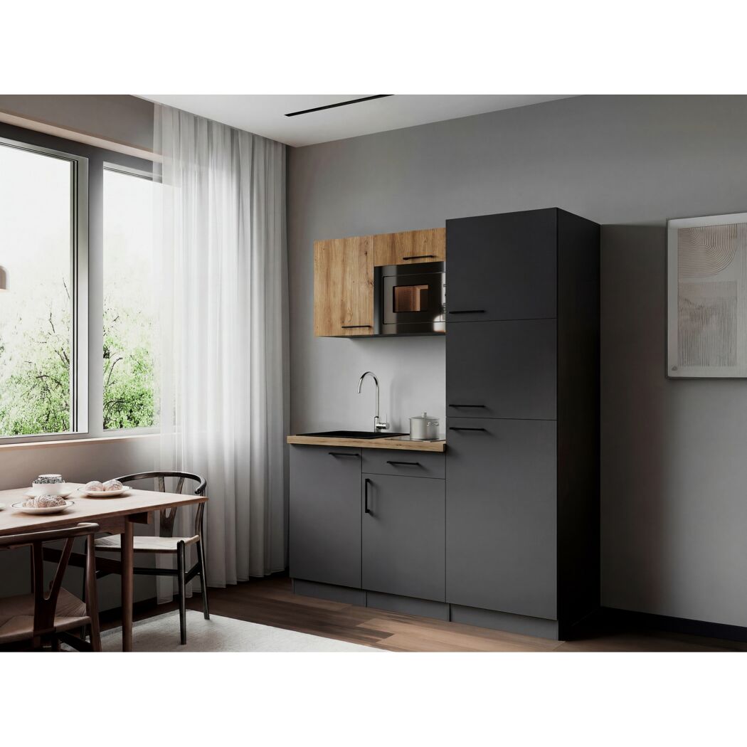 Küchenzeile 'Oliver' mit E-Geräten eichefarben/grau 160 cm