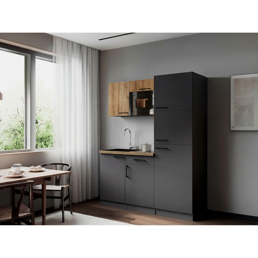 Küchenzeile 'Oliver' mit E-Geräten eichefarben/grau 160 cm