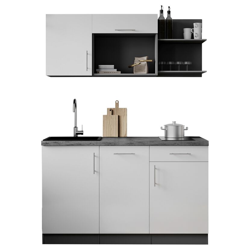 Küchenzeile 'Oliver' mit E-Geräten weiß/grau 145 cm