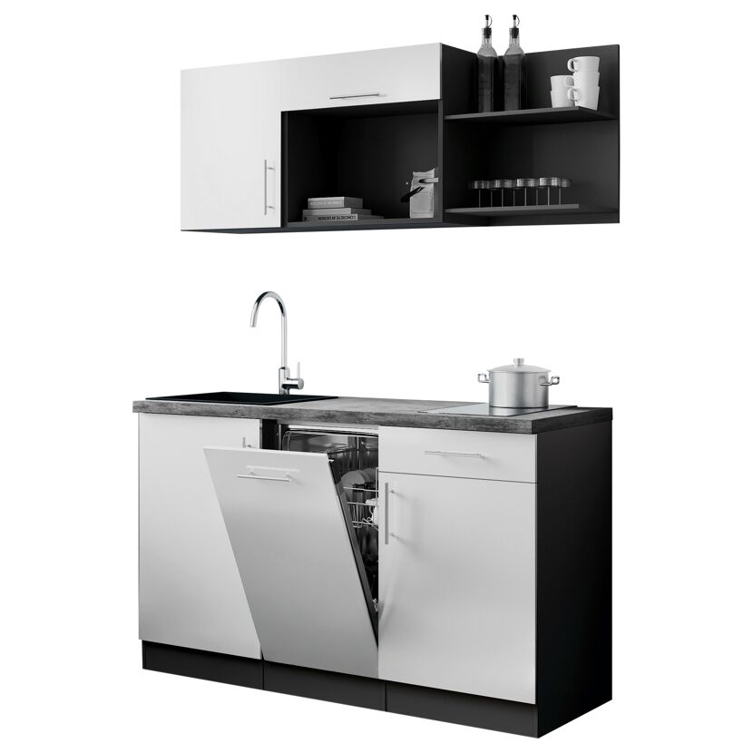 Küchenzeile 'Oliver' mit E-Geräten weiß/grau 145 cm