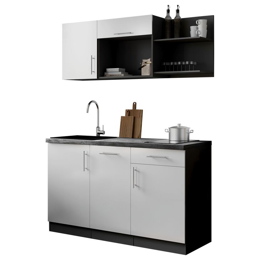 Küchenzeile 'Oliver' mit E-Geräten weiß/grau 145 cm