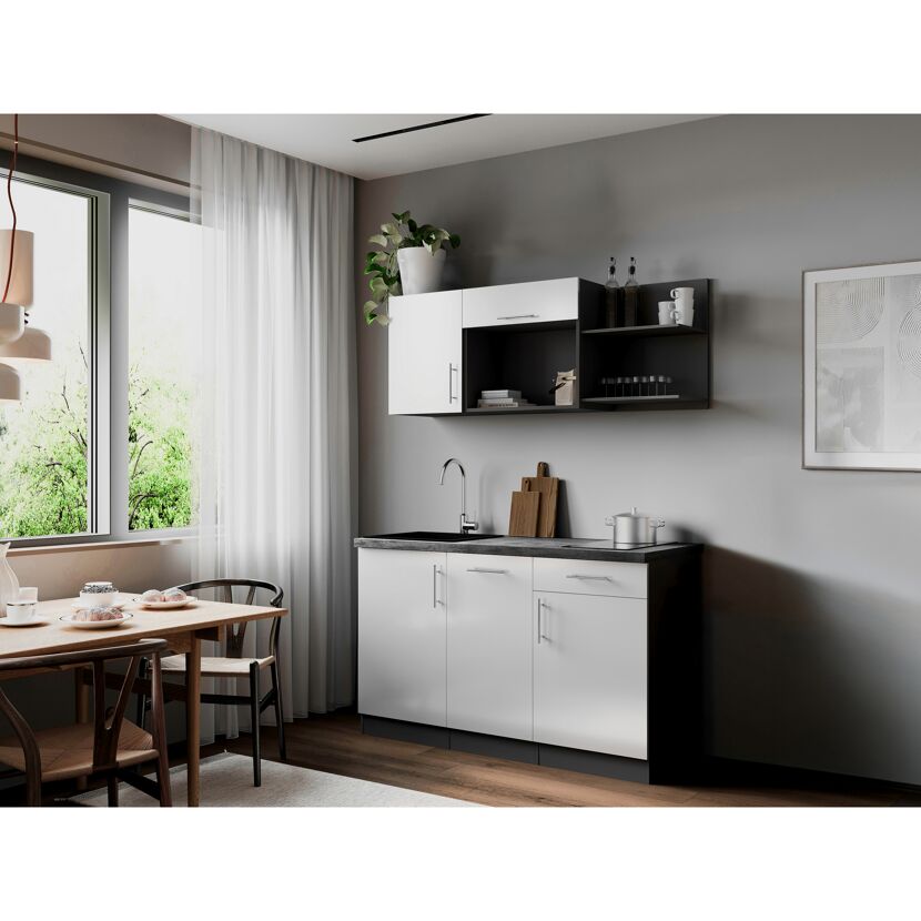 Küchenzeile 'Oliver' mit E-Geräten weiß/grau 145 cm