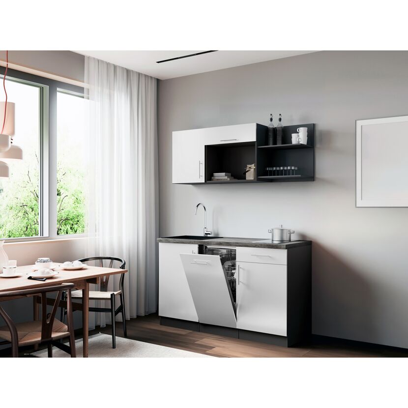 Küchenzeile 'Oliver' mit E-Geräten weiß/grau 145 cm