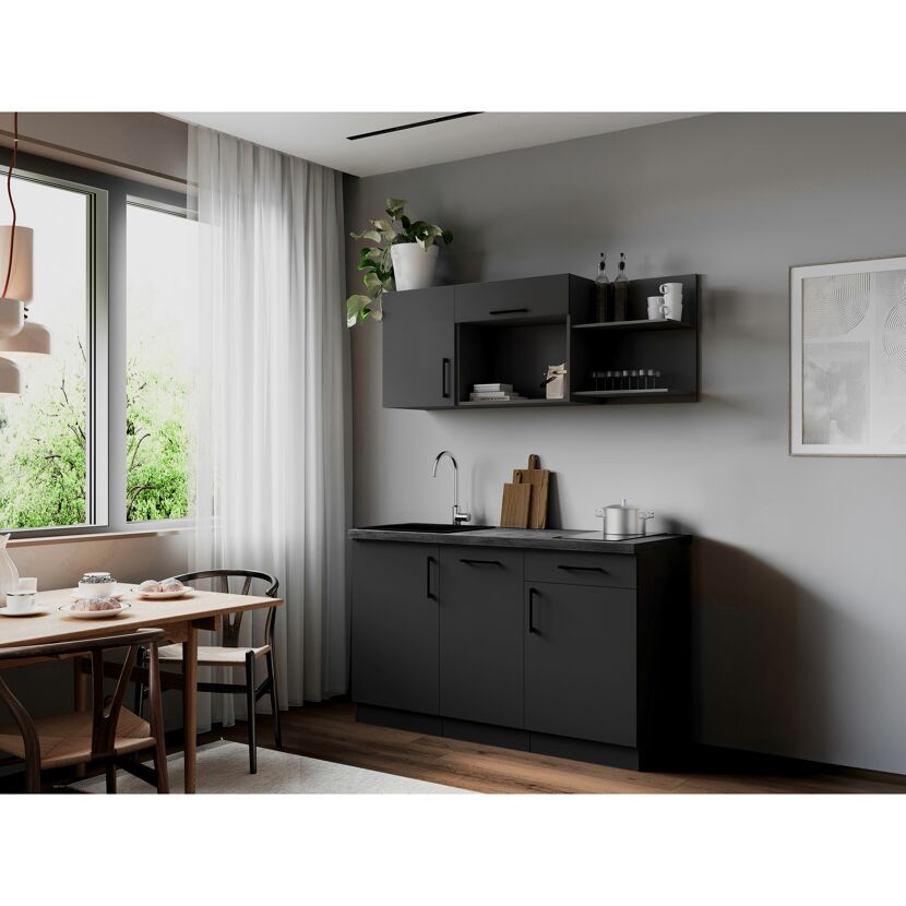 Küchenzeile 'Oliver' mit E-Geräten grau 145 cm