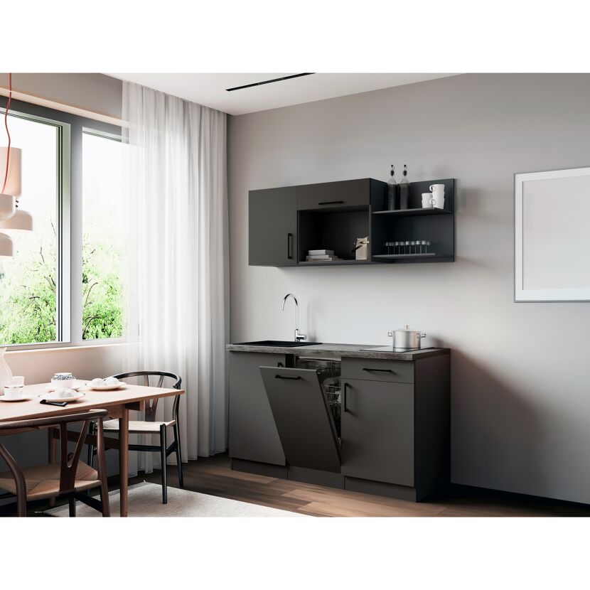Küchenzeile 'Oliver' mit E-Geräten grau 145 cm
