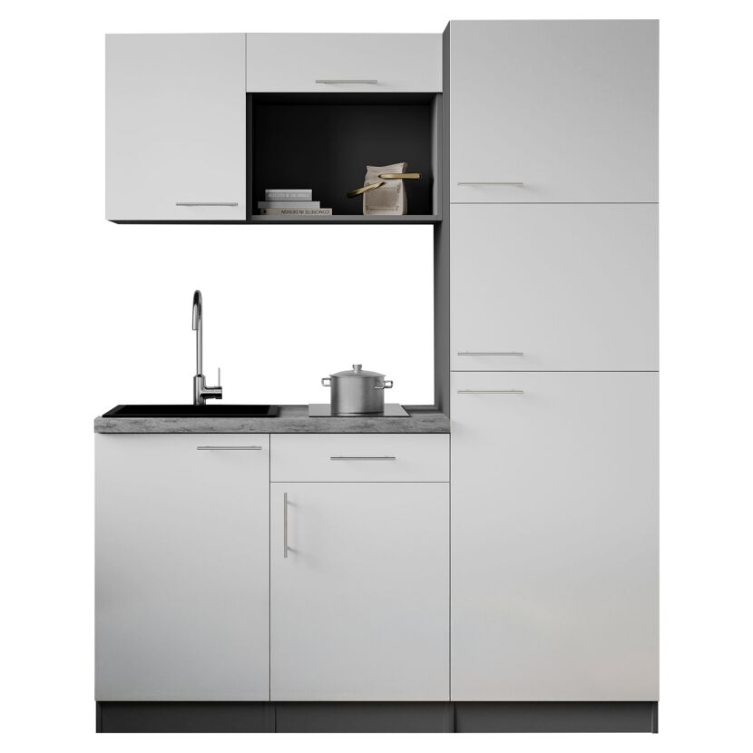 Küchenzeile 'Oliver' mit E-Geräten weiß/grau 160 cm