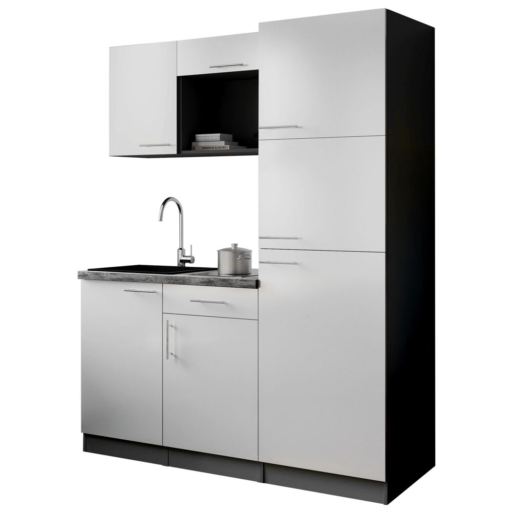 Küchenzeile 'Oliver' mit E-Geräten weiß/grau 160 cm