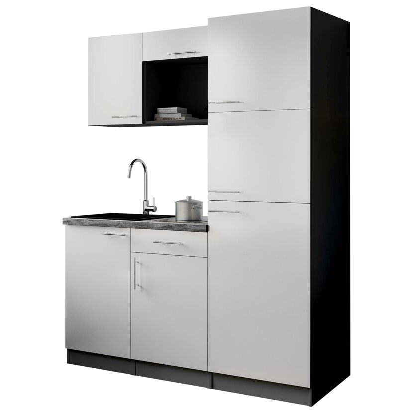 Küchenzeile 'Oliver' mit E-Geräten weiß/grau 160 cm
