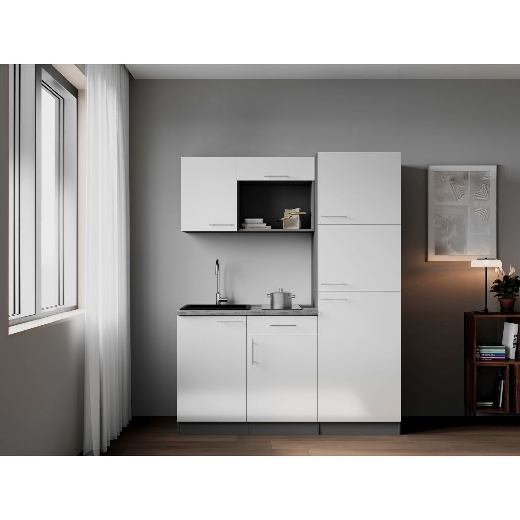 Küchenzeile 'Oliver' mit E-Geräten weiß/grau 160 cm