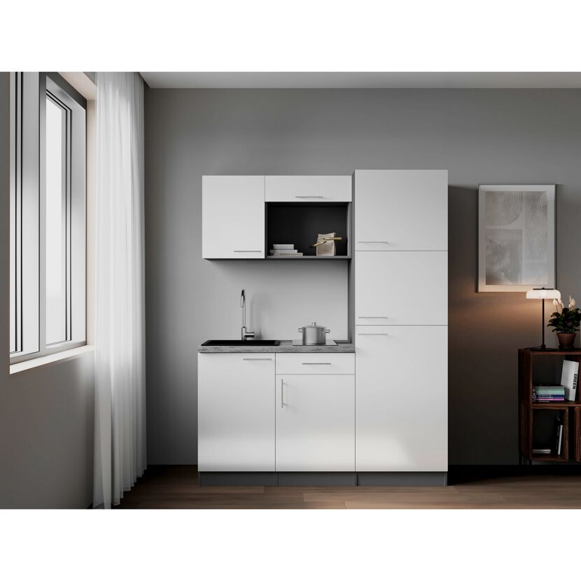 Küchenzeile 'Oliver' mit E-Geräten weiß/grau 160 cm