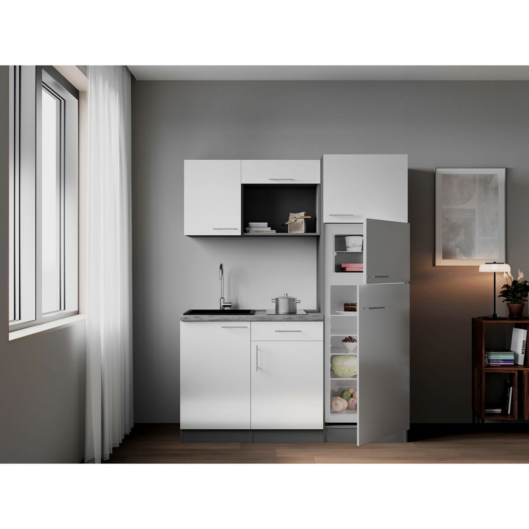 Küchenzeile 'Oliver' mit E-Geräten weiß/grau 160 cm